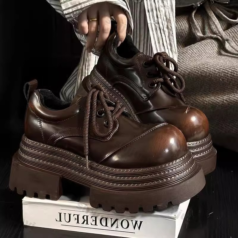 Leather Work Oxfords - ผู้หญิงRetro Loafers 2025 ฤดูใบไม้ผลิใหม่แบรนด์หรูเพิ่มหนาหนังOxfordรองเท้าLace Upกลางแจ้งทํางานแพลตฟอร์มรองเท้า