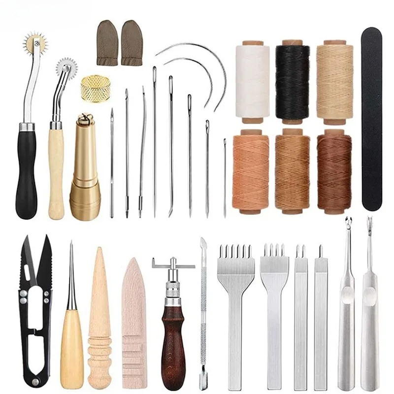 Leatherwork Hole Punch - ชุดเครื่องมือทำหนัง 25 ชิ้น สำหรับผู้เริ่มต้น ชุดงานฝีมือหนัง DIY