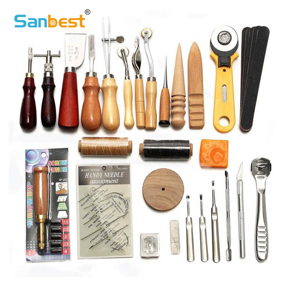 Leatherwork Hole Punch - Sanbest Professional หนังหัตถกรรมชุดเครื่องมือเย็บ Punch แกะสลักทำงาน Hole