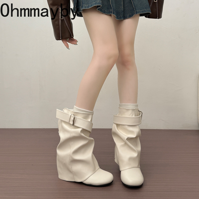 รองเท้าบูทหนังผู้หญิงทรงหลวมระ - Belt Buckle Blank บทวิจารณ์และราคา