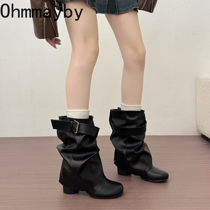 รองเท้าบูทหนังผู้หญิงทรงหลวมระ - Belt Buckle Blank บทวิจารณ์และราคา