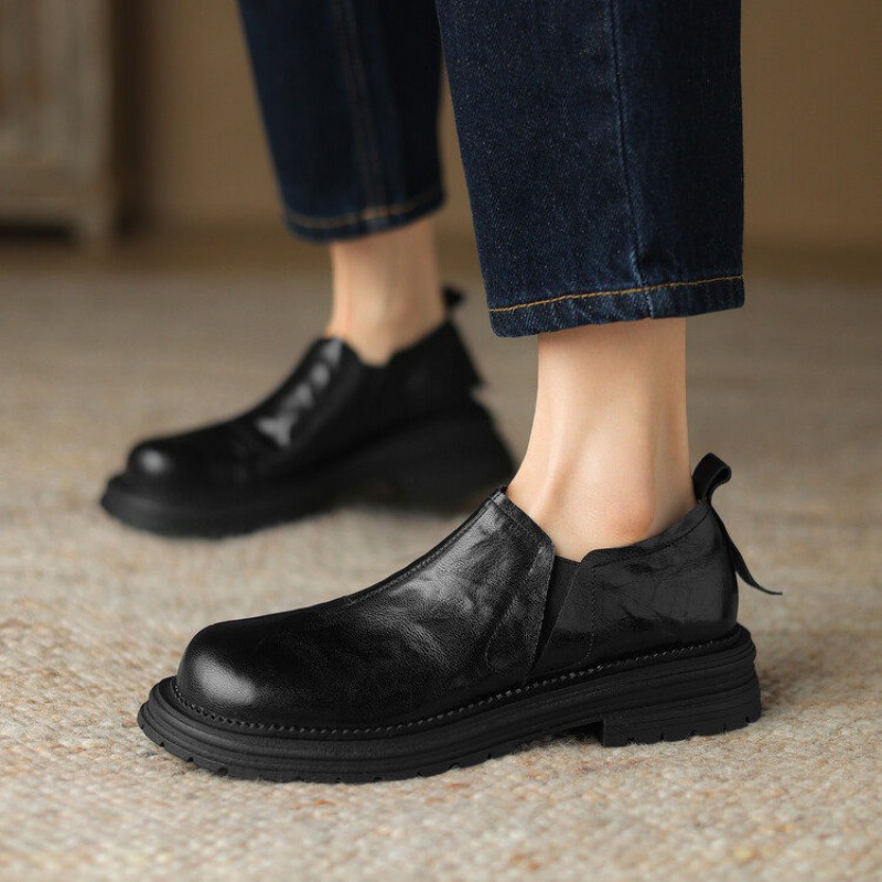 รองเท้าโลฟเฟอร์หนังแท้ทรงกลมสไ - Leather Work Oxfords บทวิจารณ์และราคา