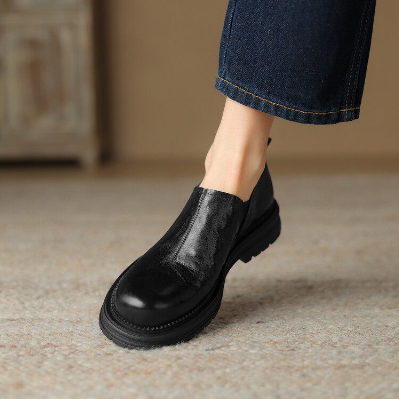 รองเท้าโลฟเฟอร์หนังแท้ทรงกลมสไ - Leather Work Oxfords บทวิจารณ์และราคา